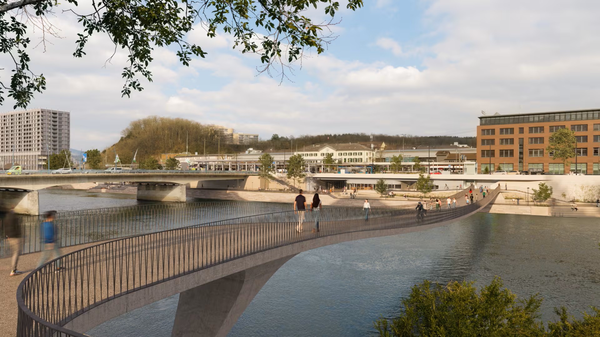 Visualisierung eines Stegs über den Fluss Aare